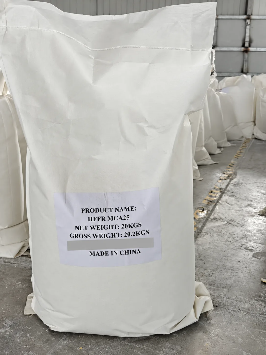 HFFR-MCA25 20 kg small bag with its batch code obscured